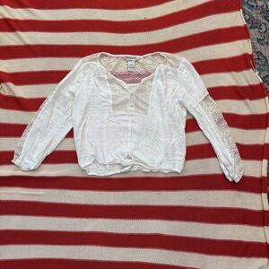 American Rag womens large White top with Lace detailing and tie waist